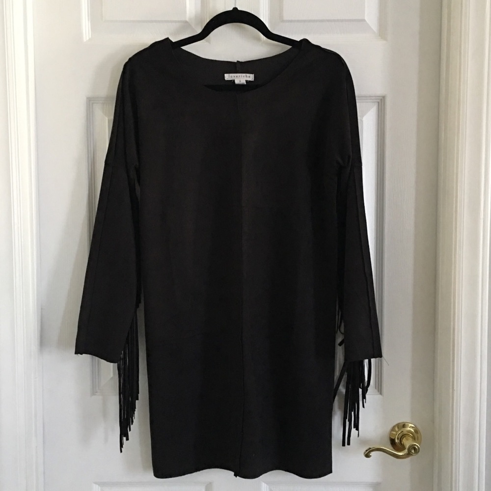 Loveriche Black Fringe Sleeved Dress, size S